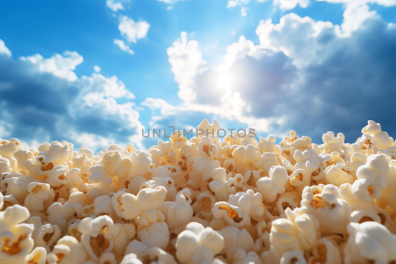 Airy Popcorn snack sky. Paper sky corn. Generate Ai