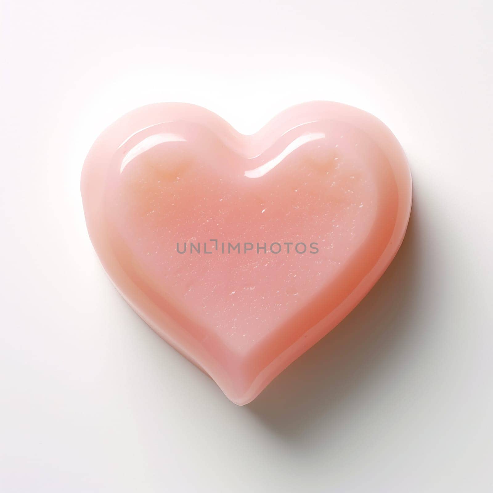 Pink heart-shaped object with a glossy finish on white background