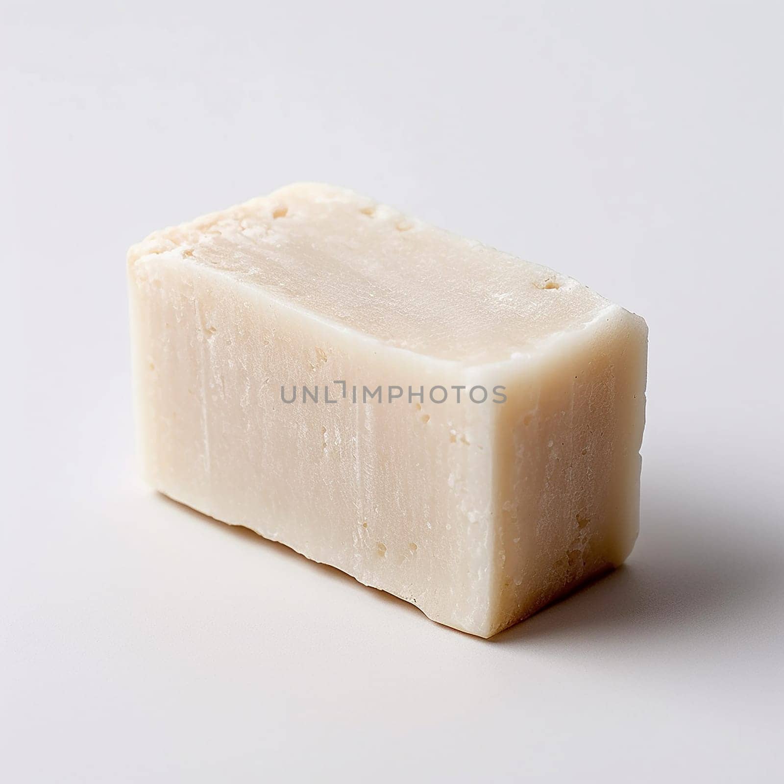 Rectangular solid bar of white soap, possibly homemade, with a textured surface.