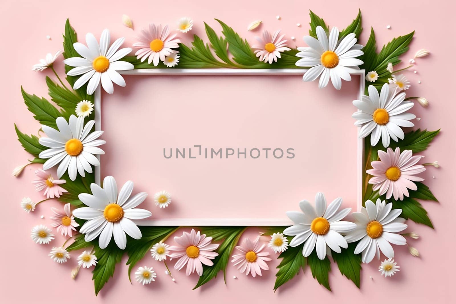 beautiful abstract background with bright daisy flowers. AI generated image.