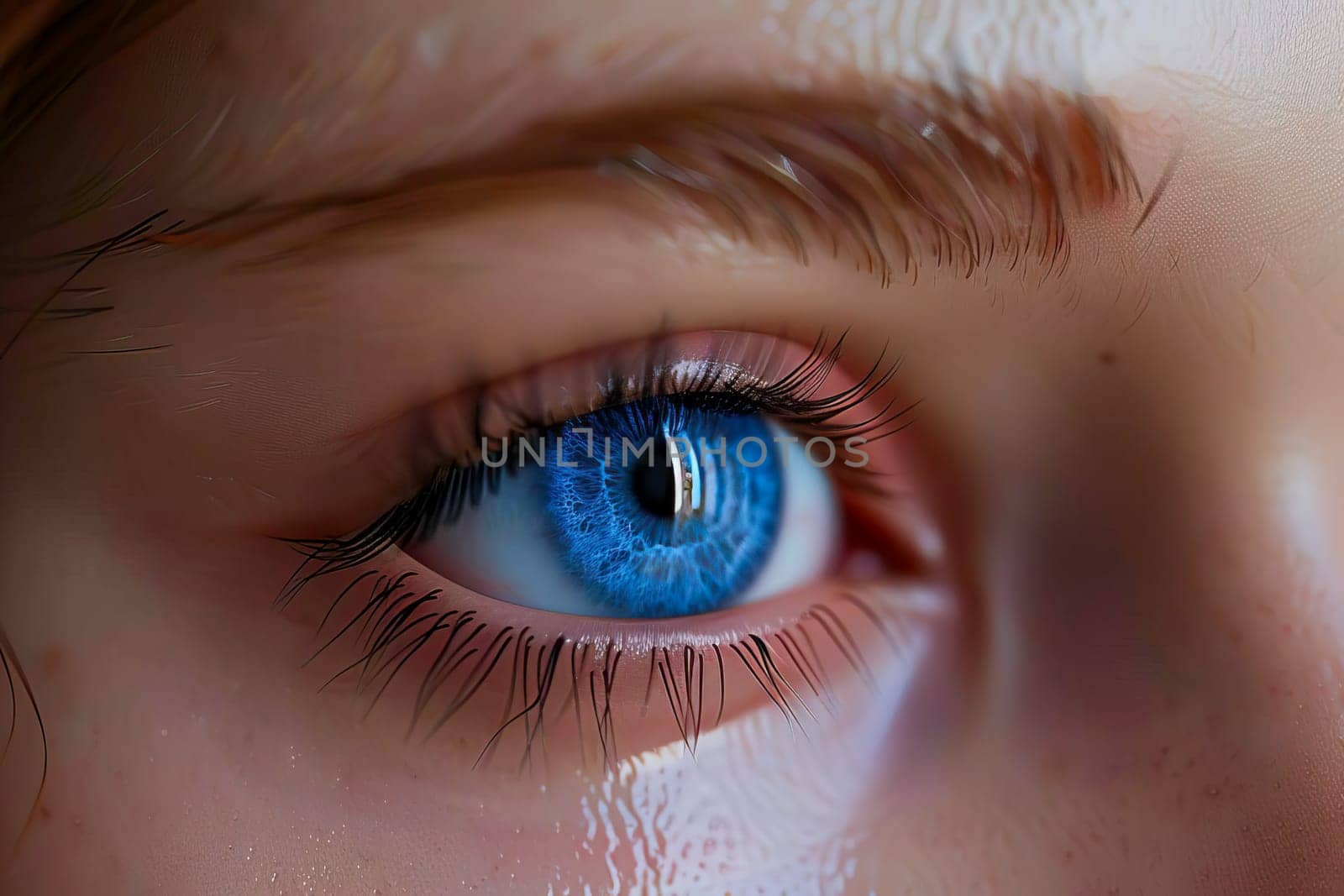 Detailed view of a childs vibrant blue eye, showing intricate details and color variations.