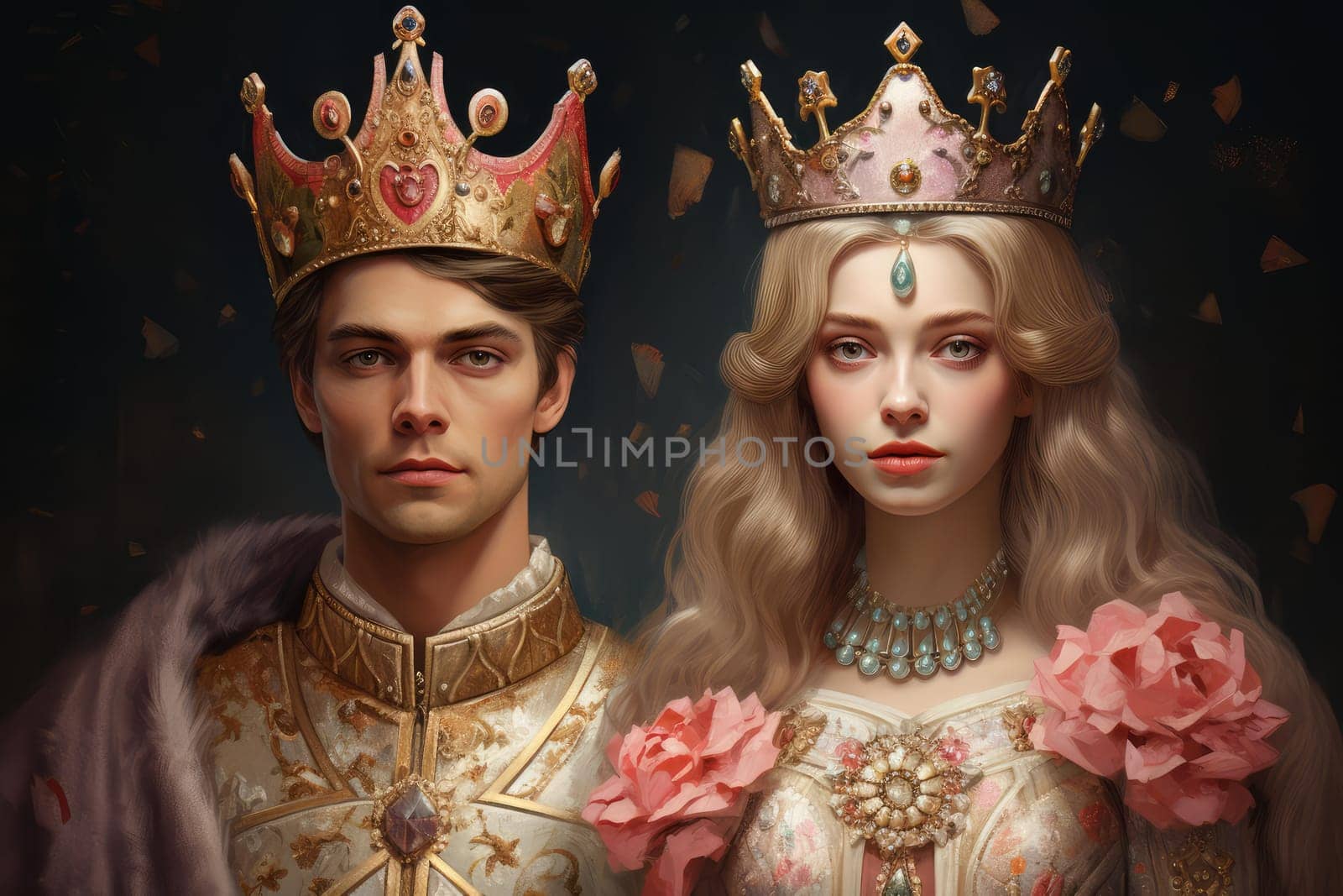 Prosperous Princess with crown with her prince. Generate ai by ylivdesign