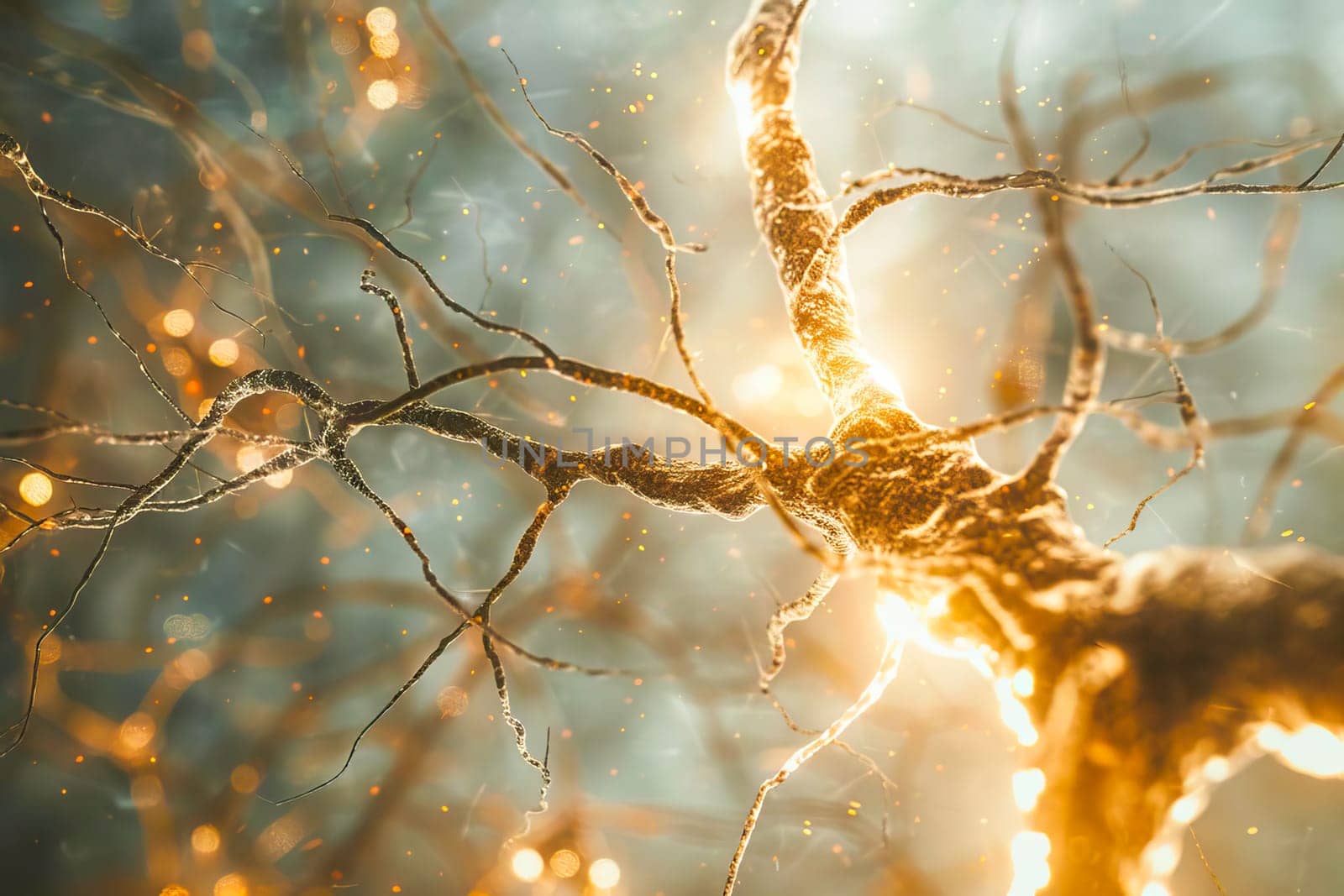 Neurons interconnected with glowing synapses in a close-up view by vladimka