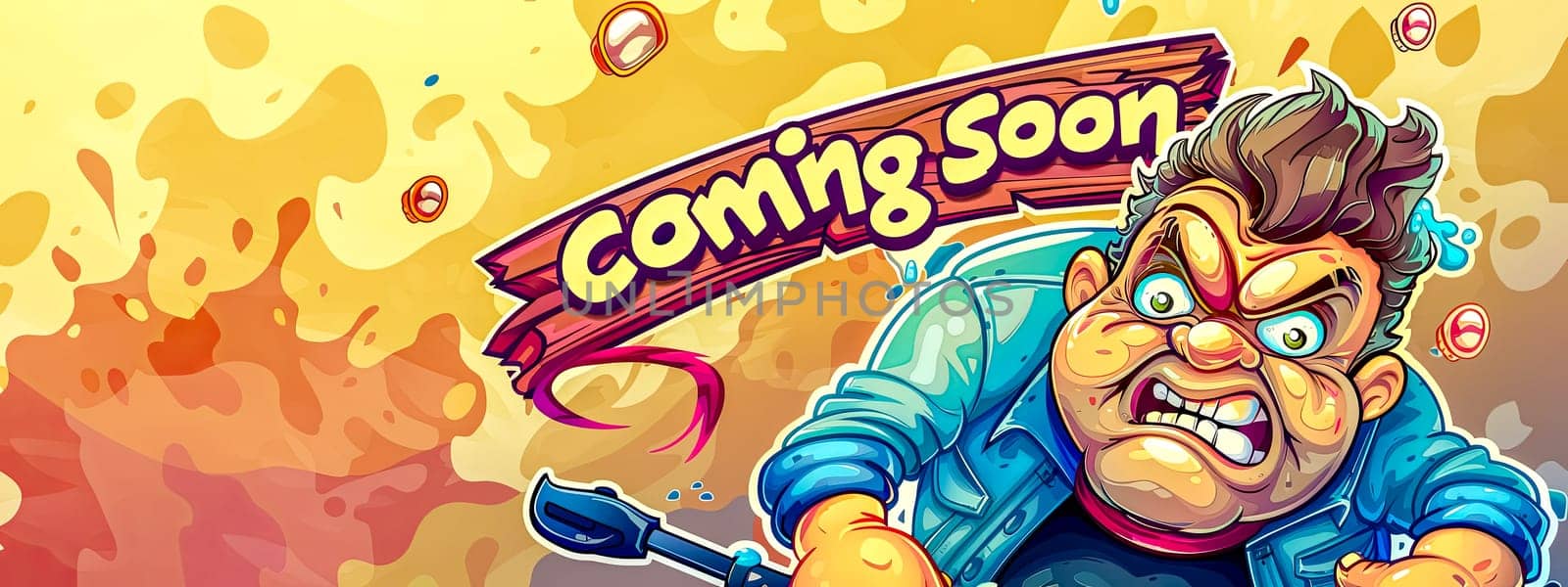 Excited cartoon cyclist with coming soon banner by Edophoto