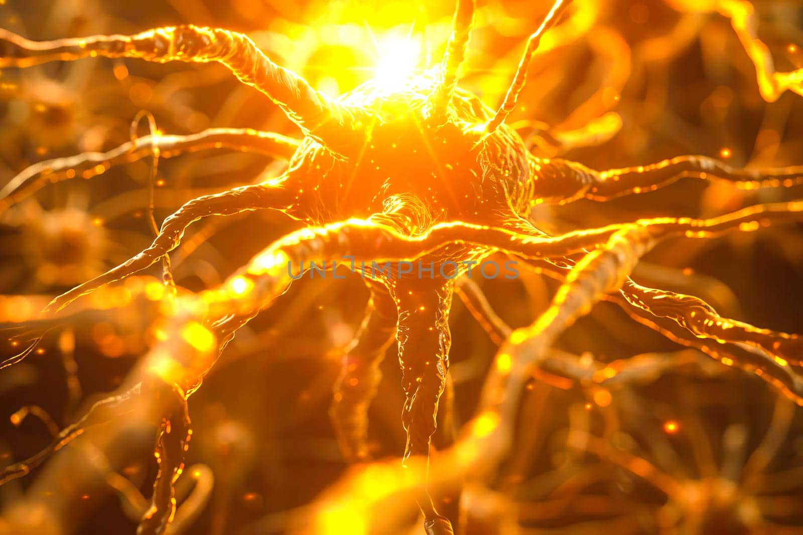 Neurons transmit signals with a bright flash in the brains neural network.