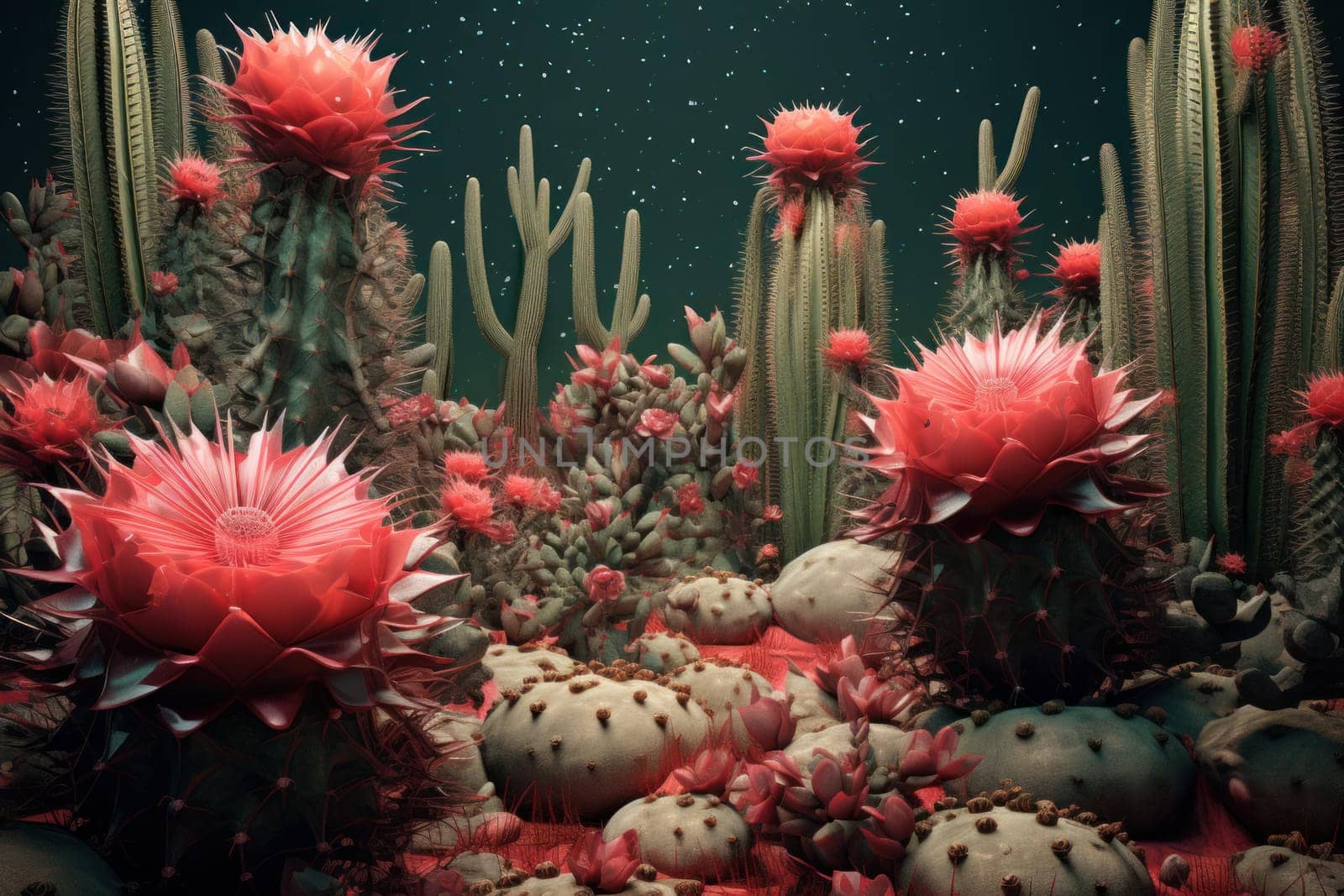 Fantastical Surreal cactus. Plant art tropical. Generate Ai