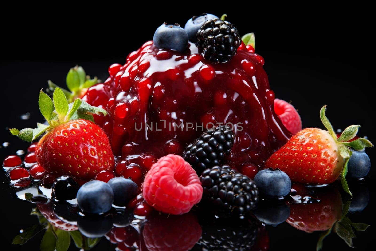 Juicy Pudding berries. Natural organic dessert. Generate Ai
