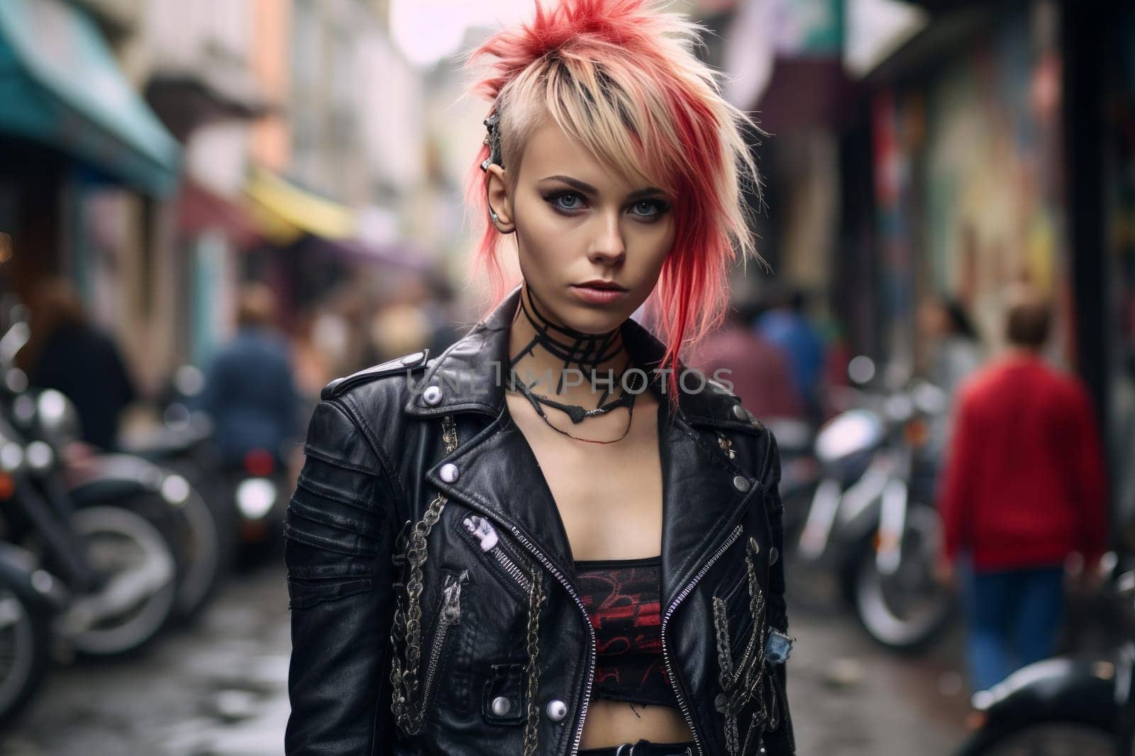 Independent Punk girl street. Fashion model style. Generate Ai