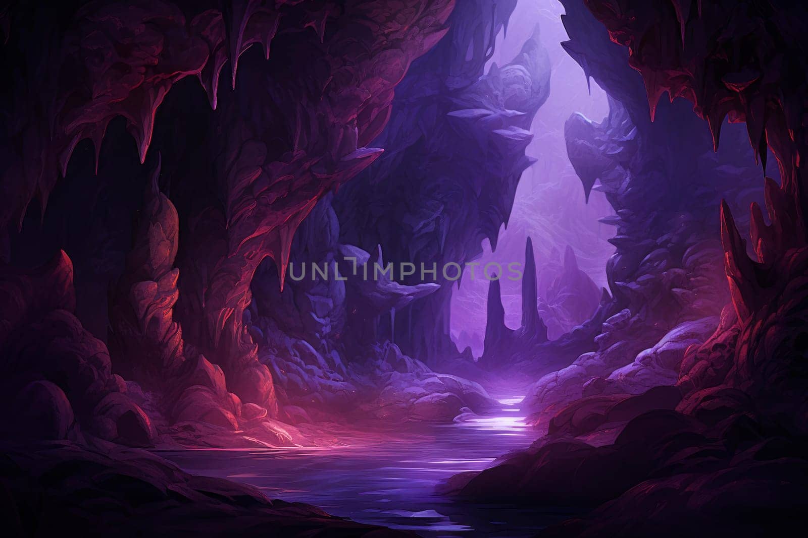 Alluring Purple cave rock. Generate Ai by ylivdesign