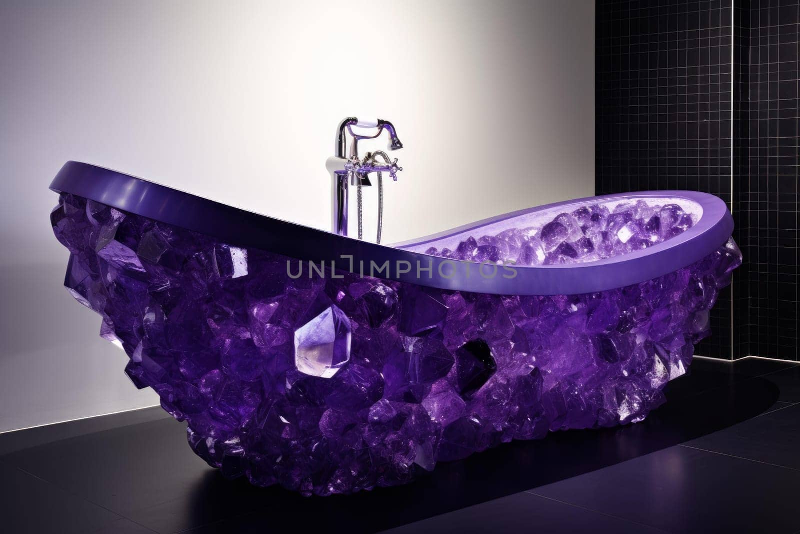 Transparent Crystal bathtub. Salt bath perfume. Generate Ai