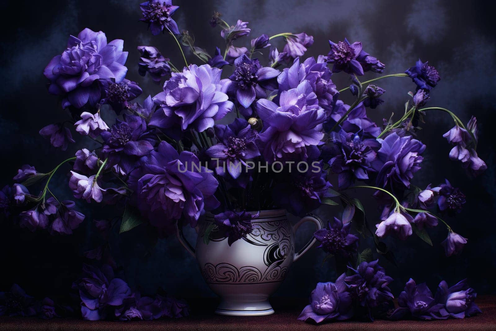 Elegant Purple flowers closeup dramatic. Generate Ai by ylivdesign