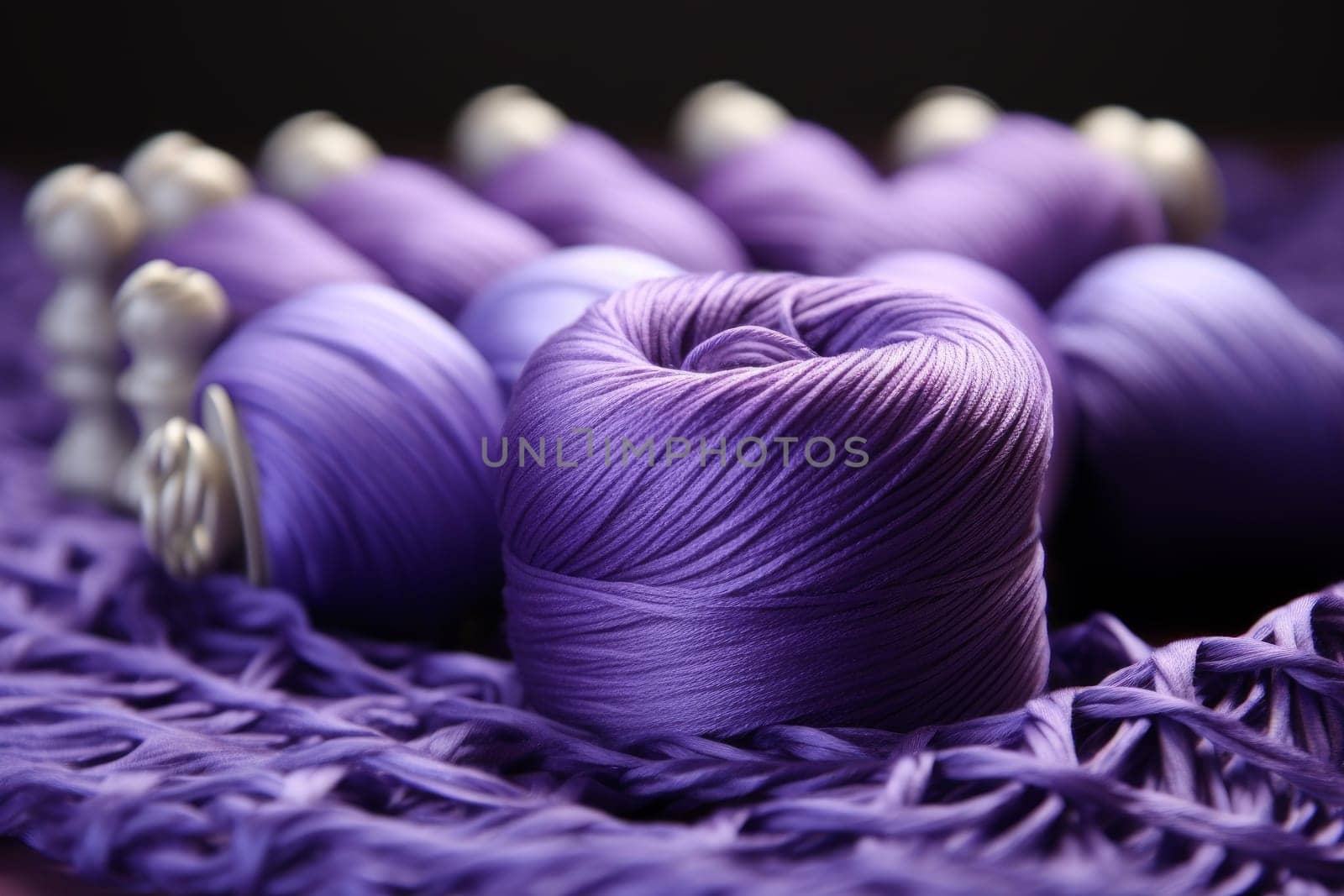 Soft Purple thread knitting. Craft handmade. Generate Ai