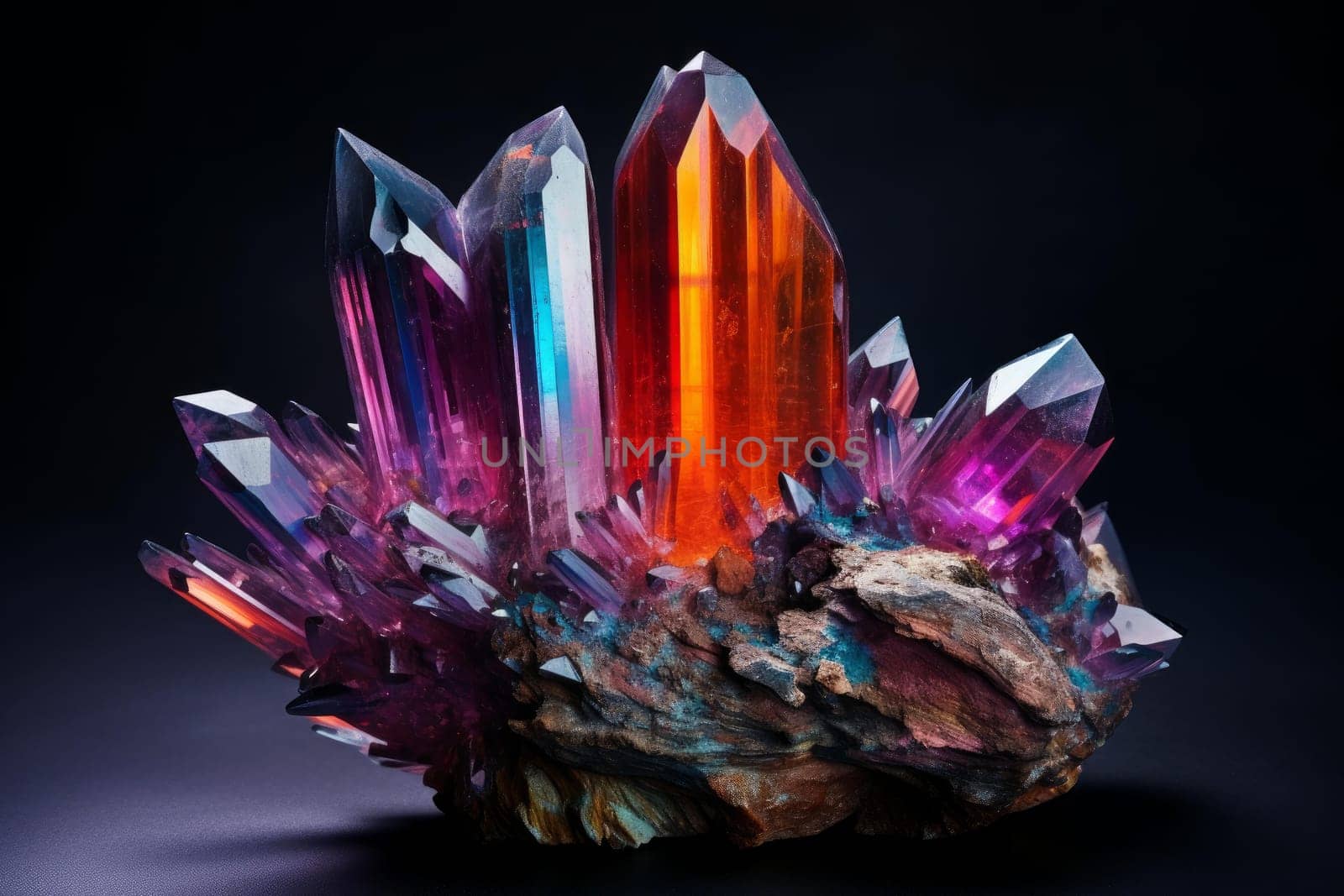 Radiant Quartz crystal colorful. Color stack. Generate Ai