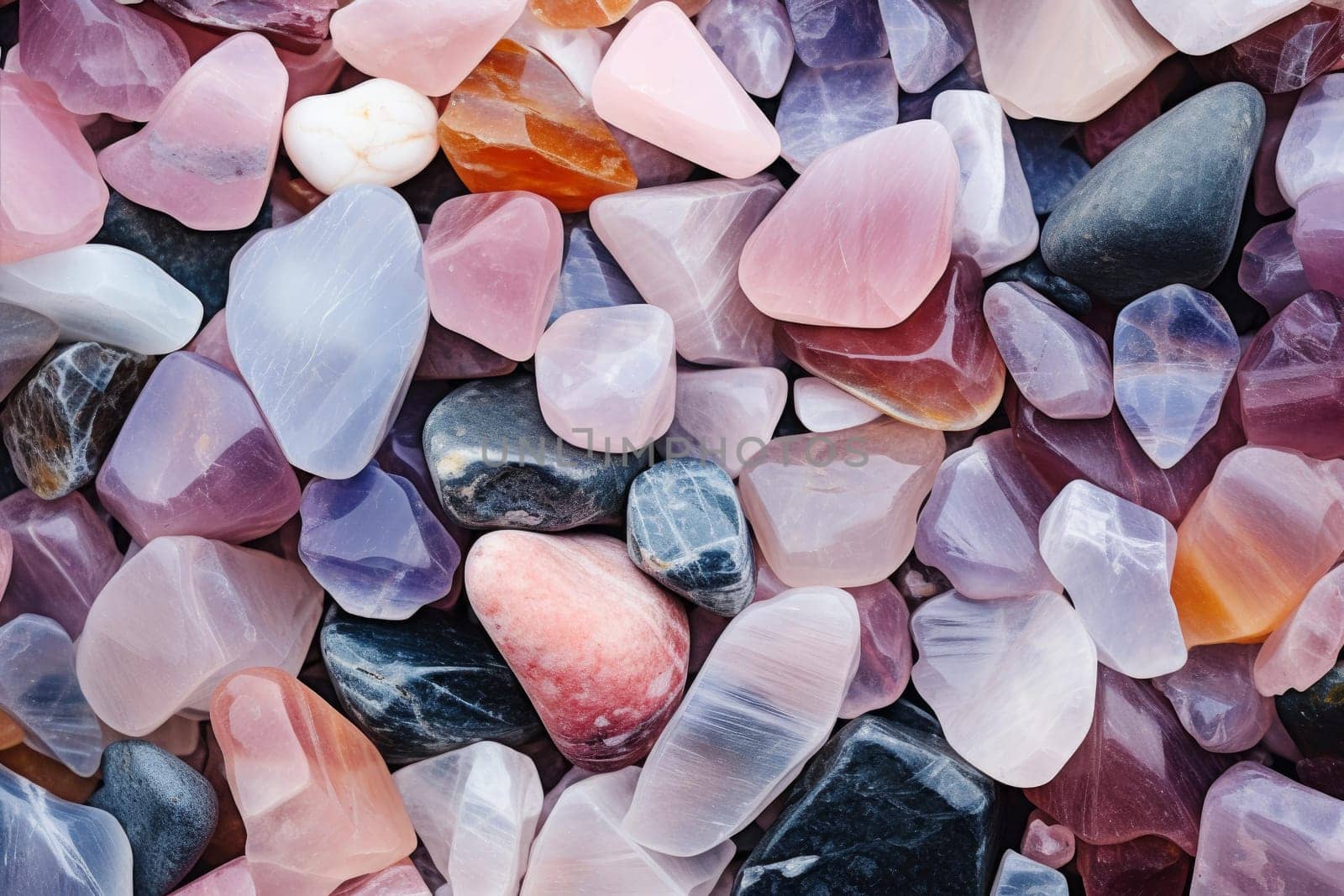 Multi-colored Quartz stones surface background. Mineral gem. Generate Ai