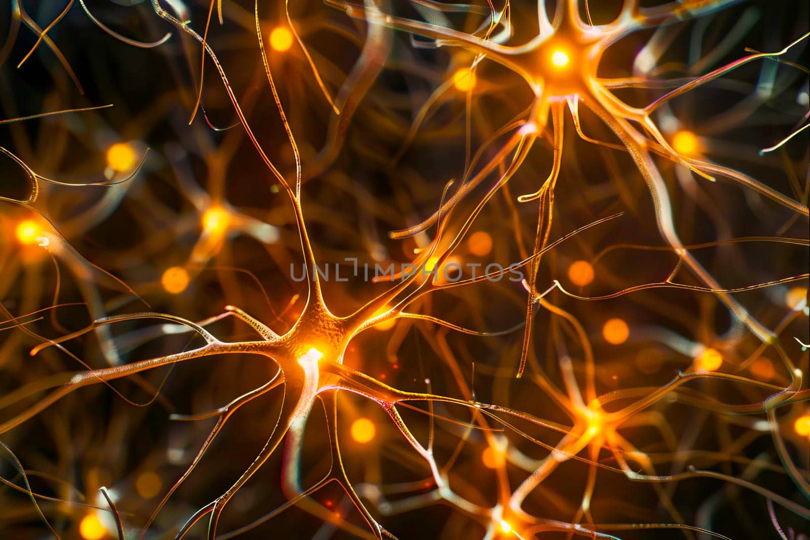 Neurons interconnected with bright signals representing brain activity by vladimka
