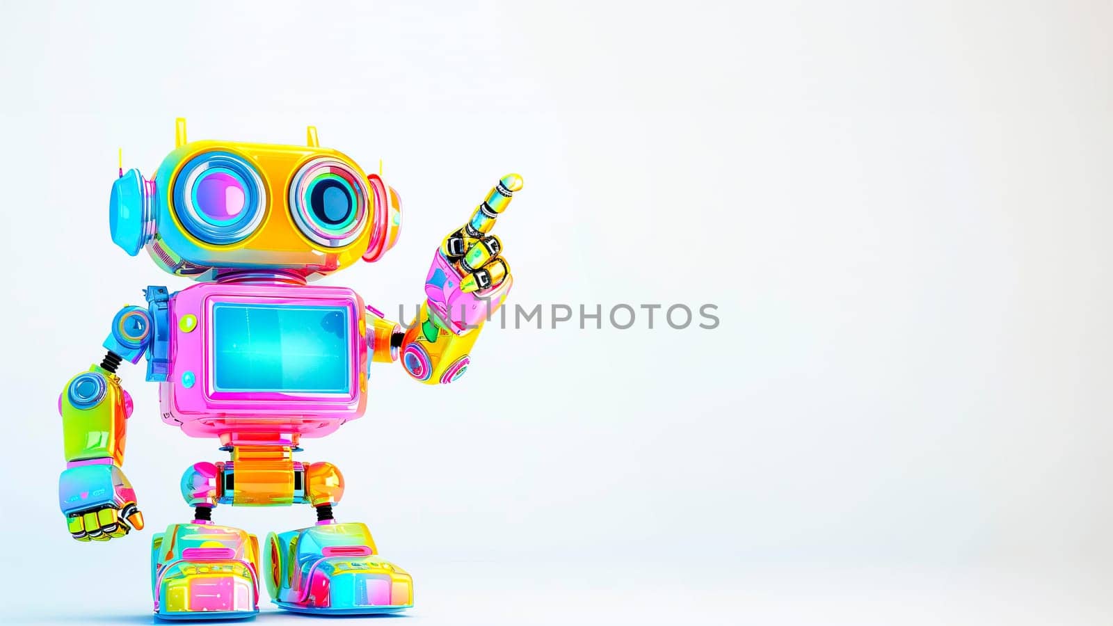 A vibrant toy robot is pointing at something by vladimka