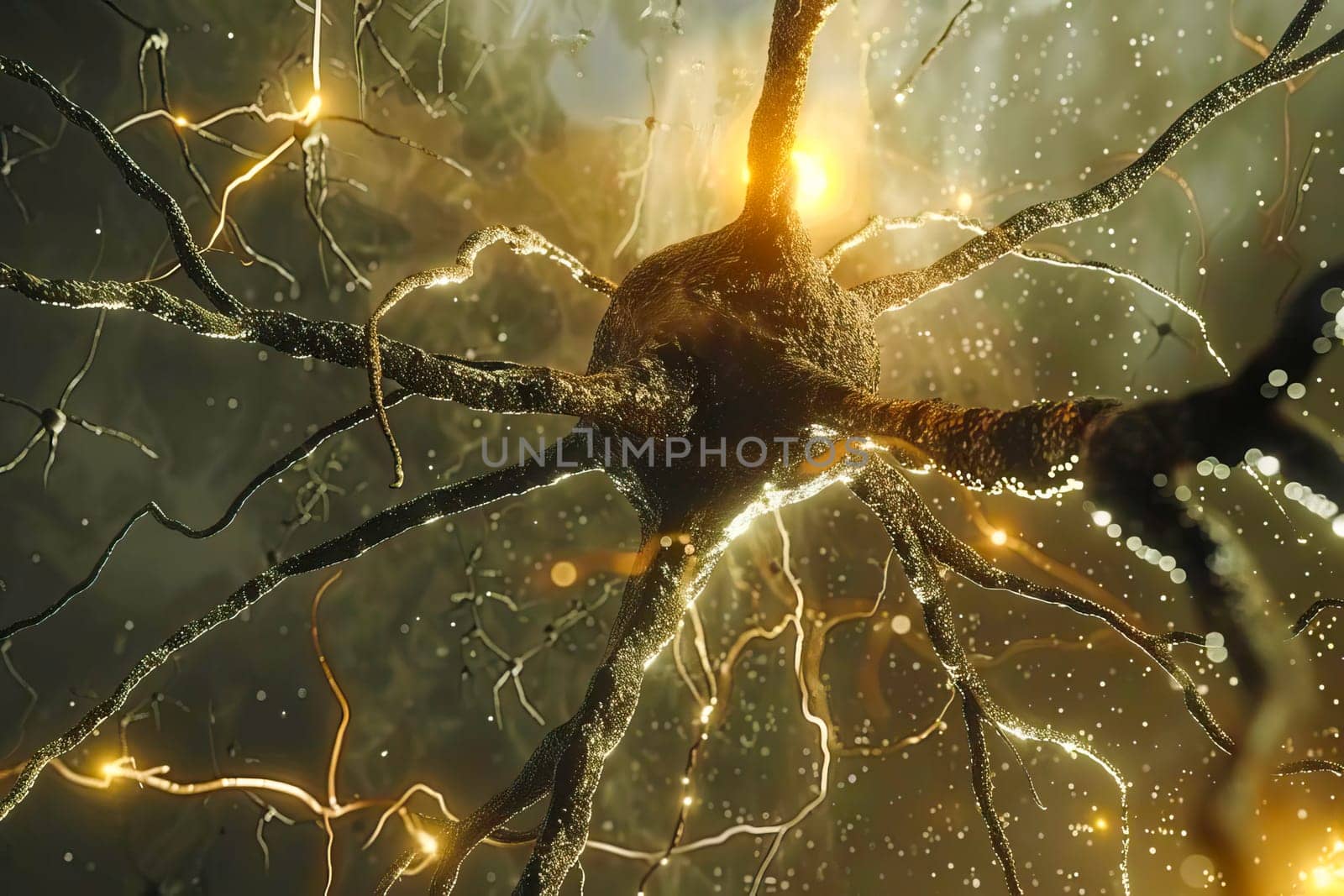 Neurons in action with synapses firing in the brain by vladimka