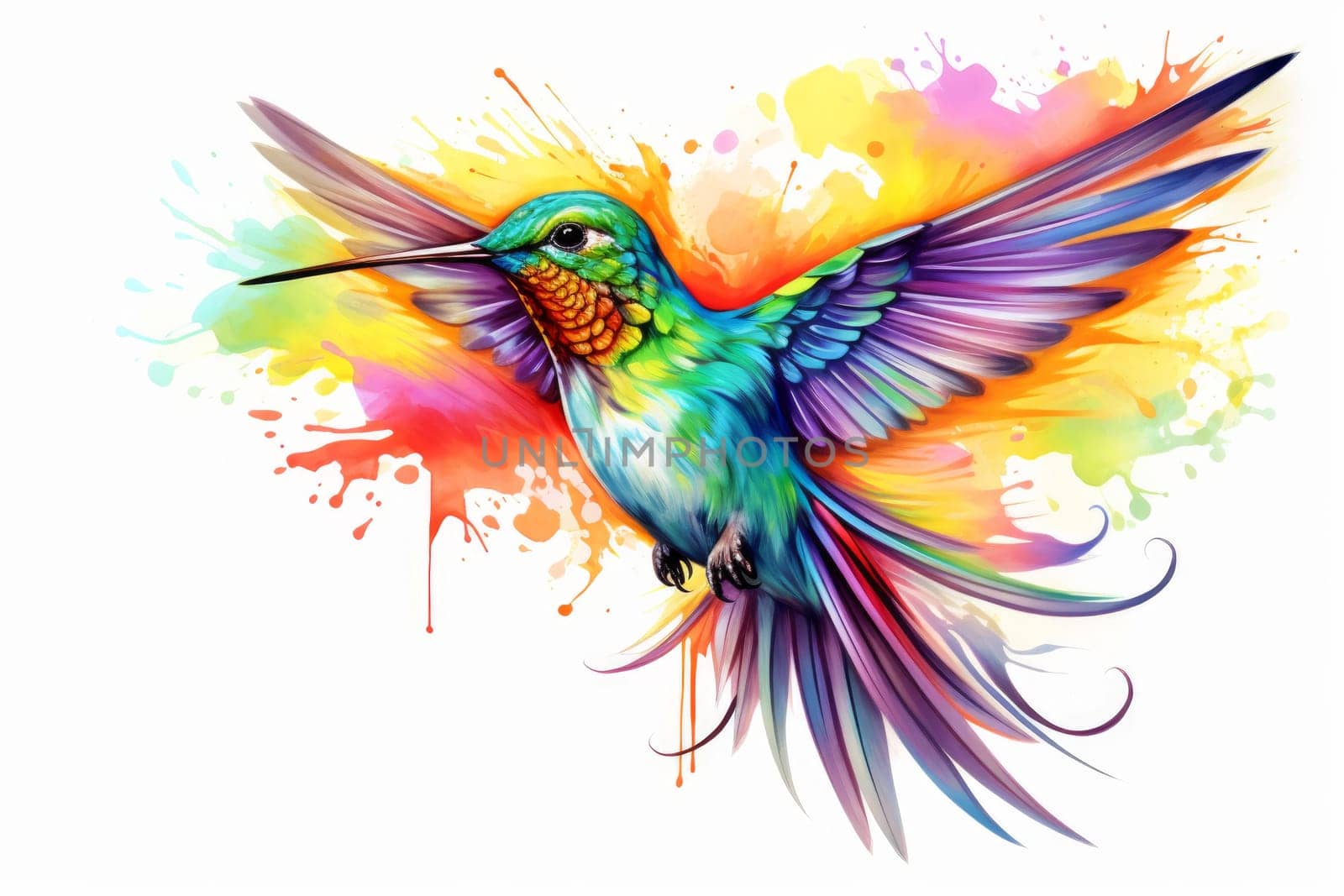 Fast Rainbow colorful hummingbird. Generate Ai by ylivdesign