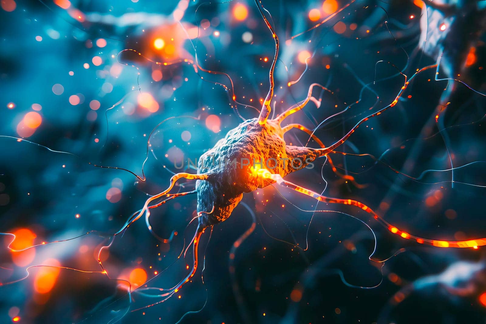 Detailed visualization of neurons firing in the human brain, showing intricate neural connections and activity.