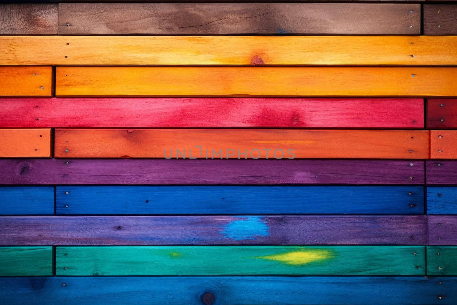Multicolored Rainbow wooden planks. Colorful board. Generate Ai
