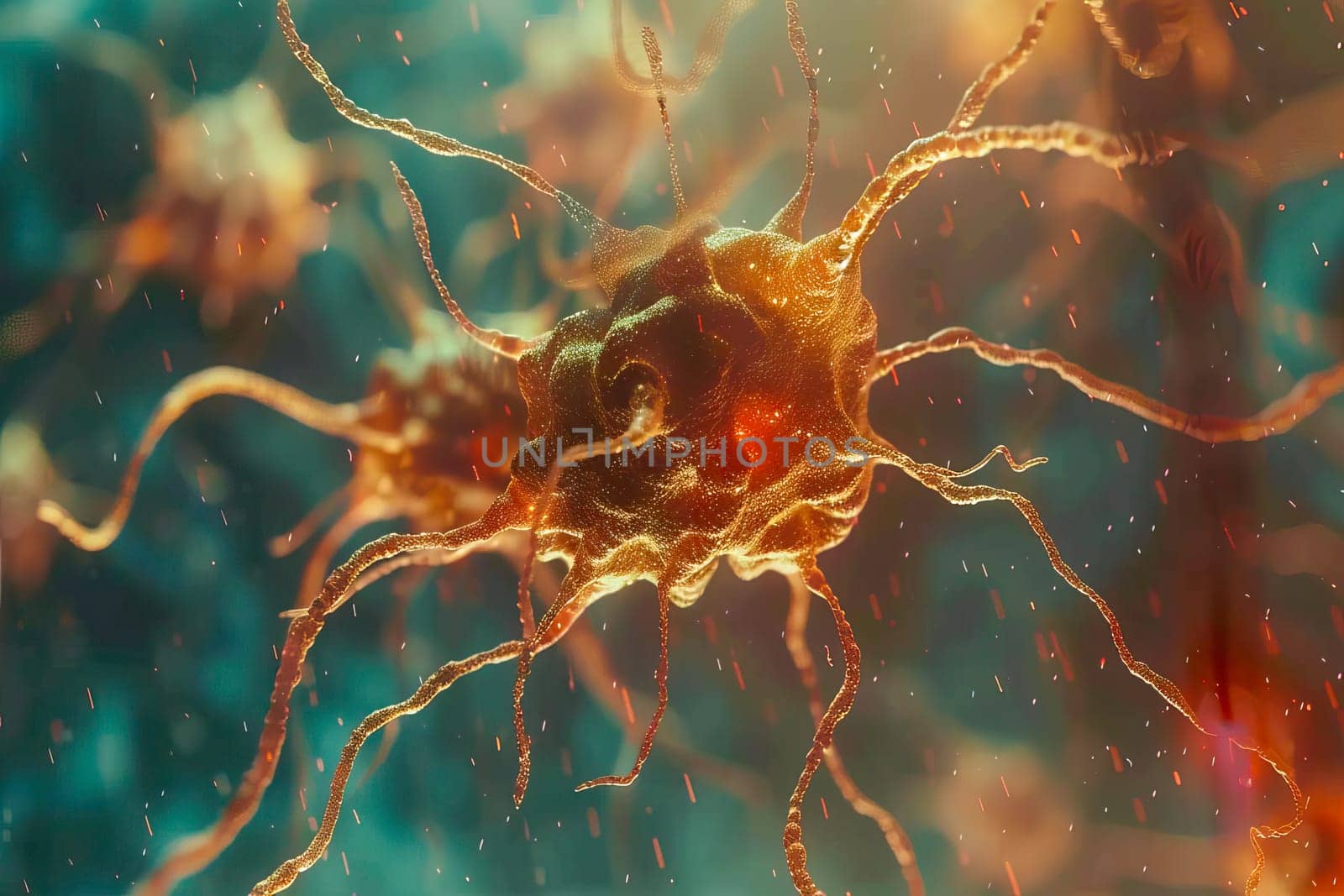 Neurons with illuminated connections, representing synaptic activity in the brain by vladimka
