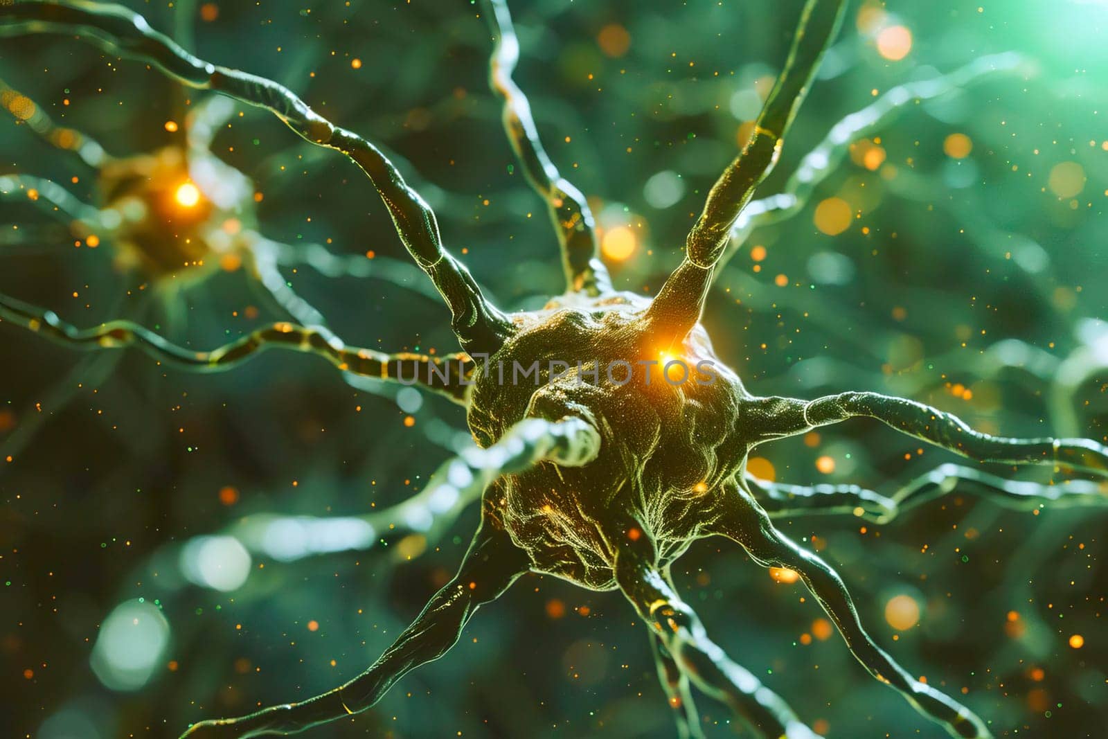 Detailed view of firing neurons in the human brain, showing intricate connections and activity by vladimka