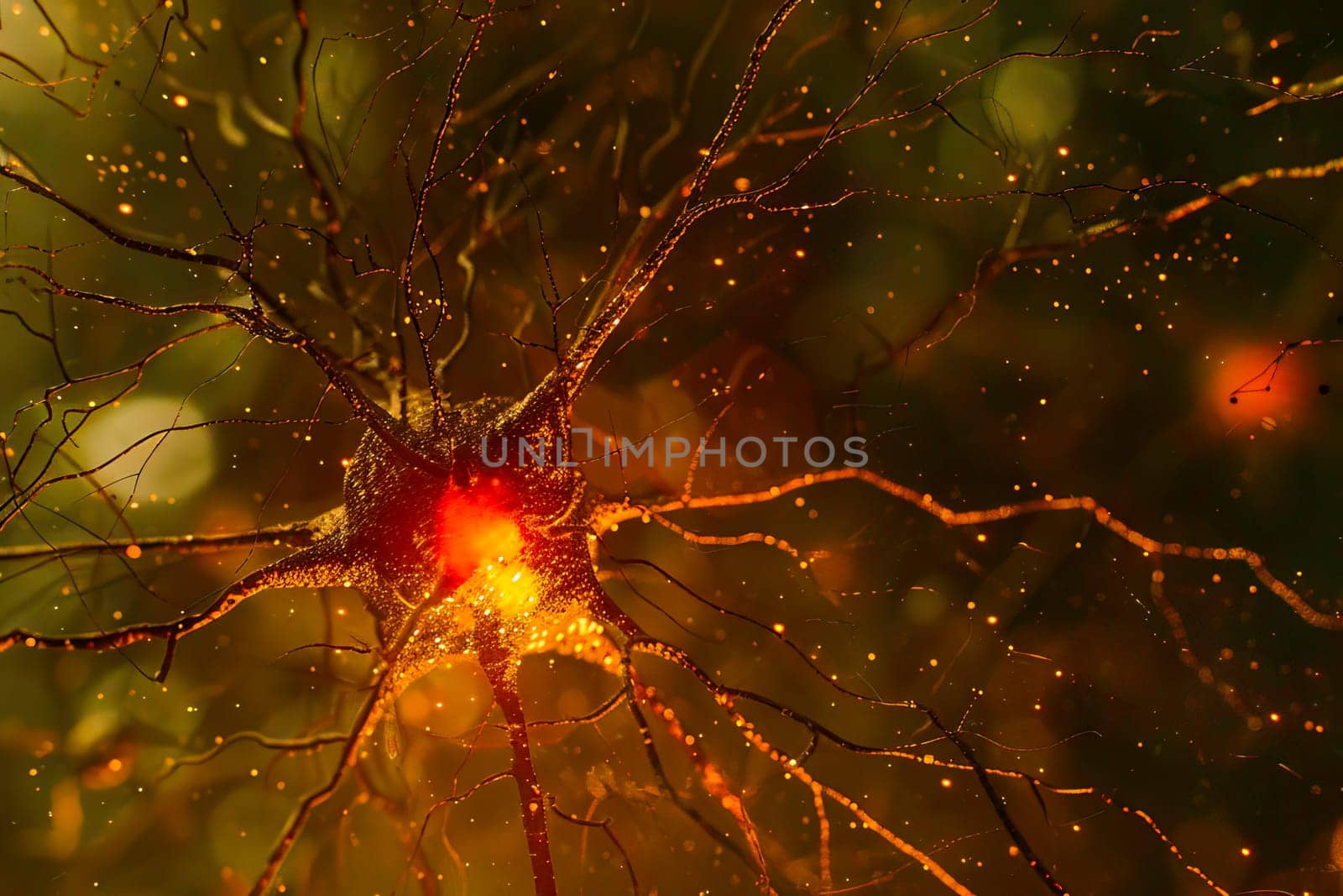 Neurons with electrical impulses in the brain, showcasing neural connections.