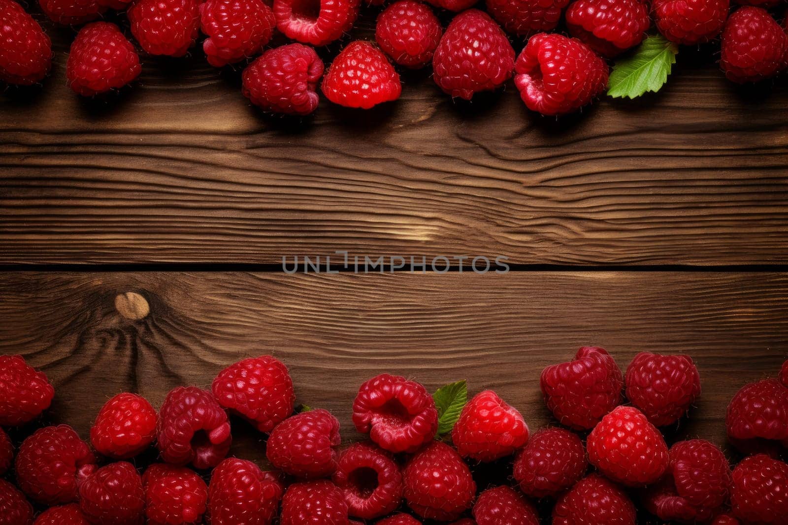 Round Raspberries wooden. Season dessert food. Generate Ai