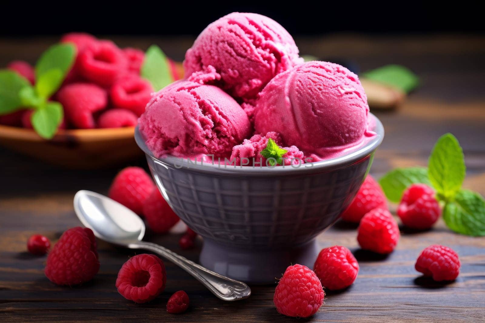 Refreshing Raspberry ice cream. Cold tasty food. Generate Ai