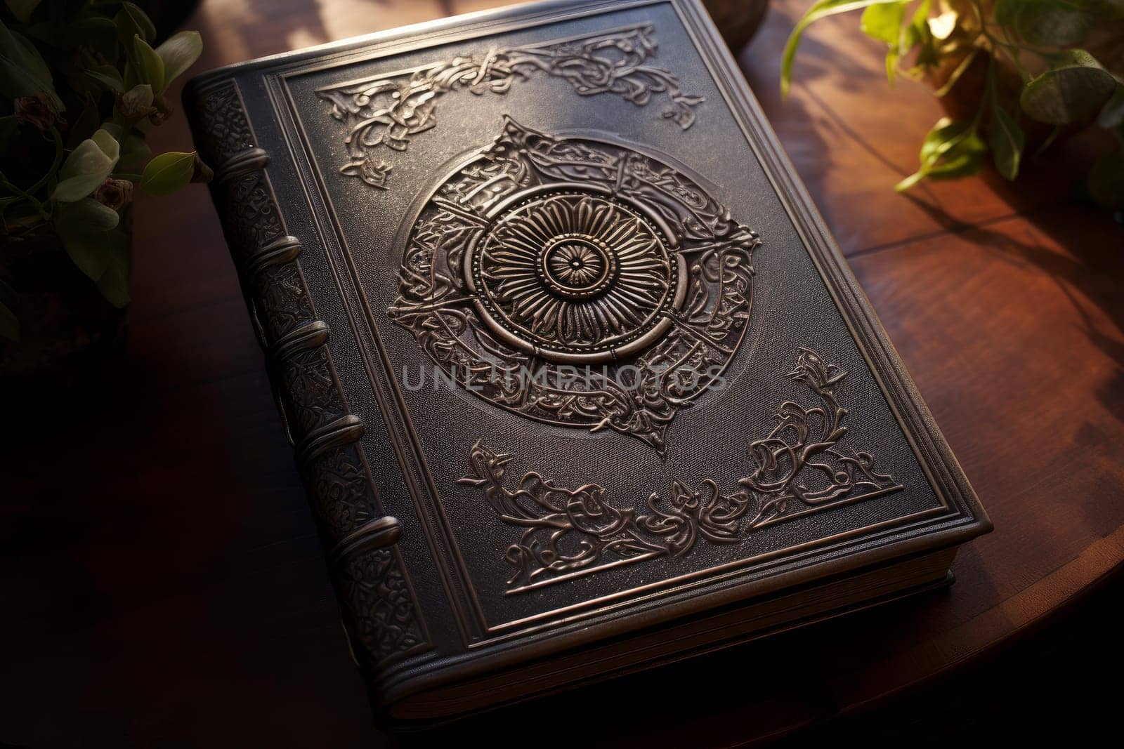 Antique Ornate leather book. Generate Ai by ylivdesign