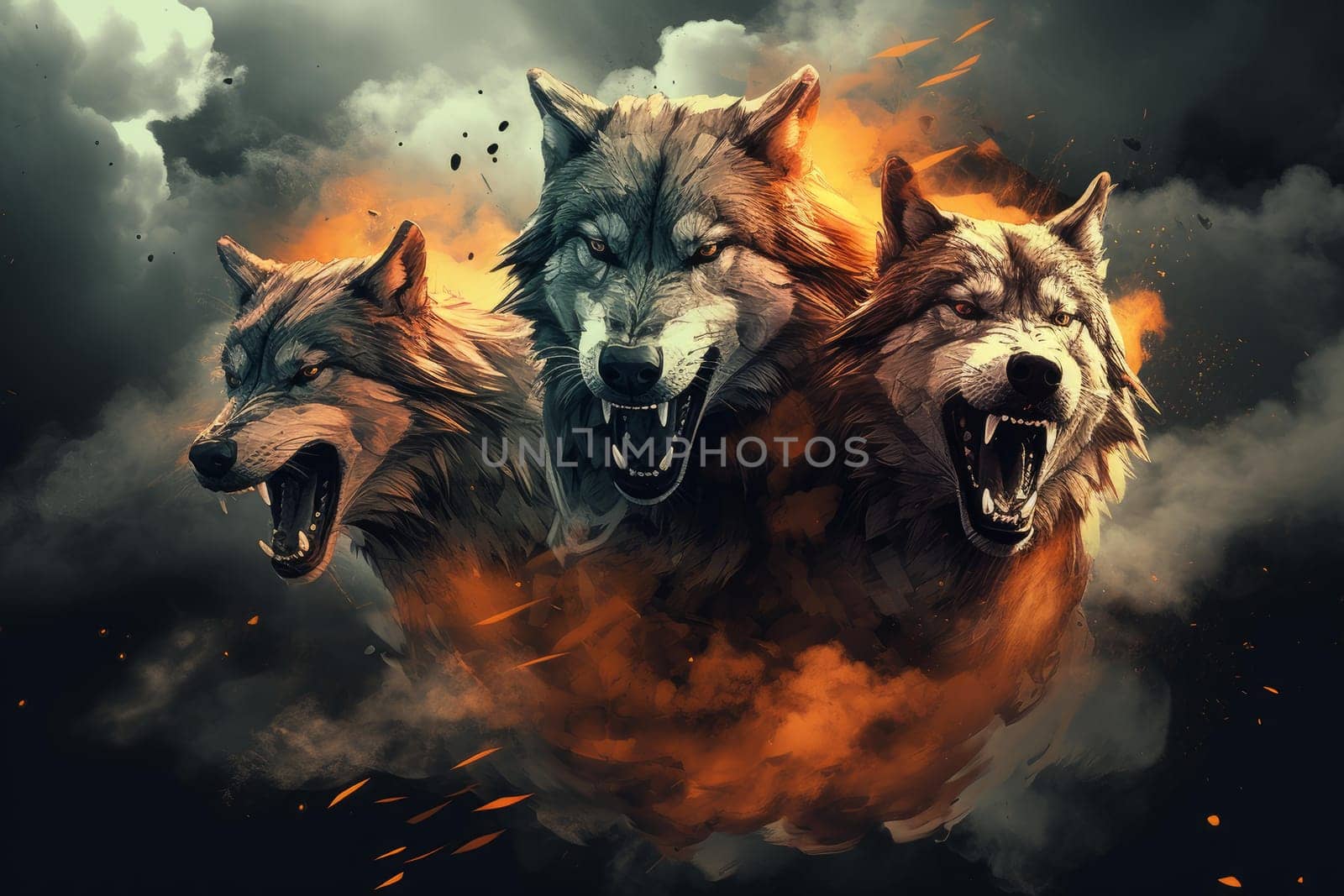 Imaginative Rebels wolfs fantasy art. Forest animal. Generate Ai