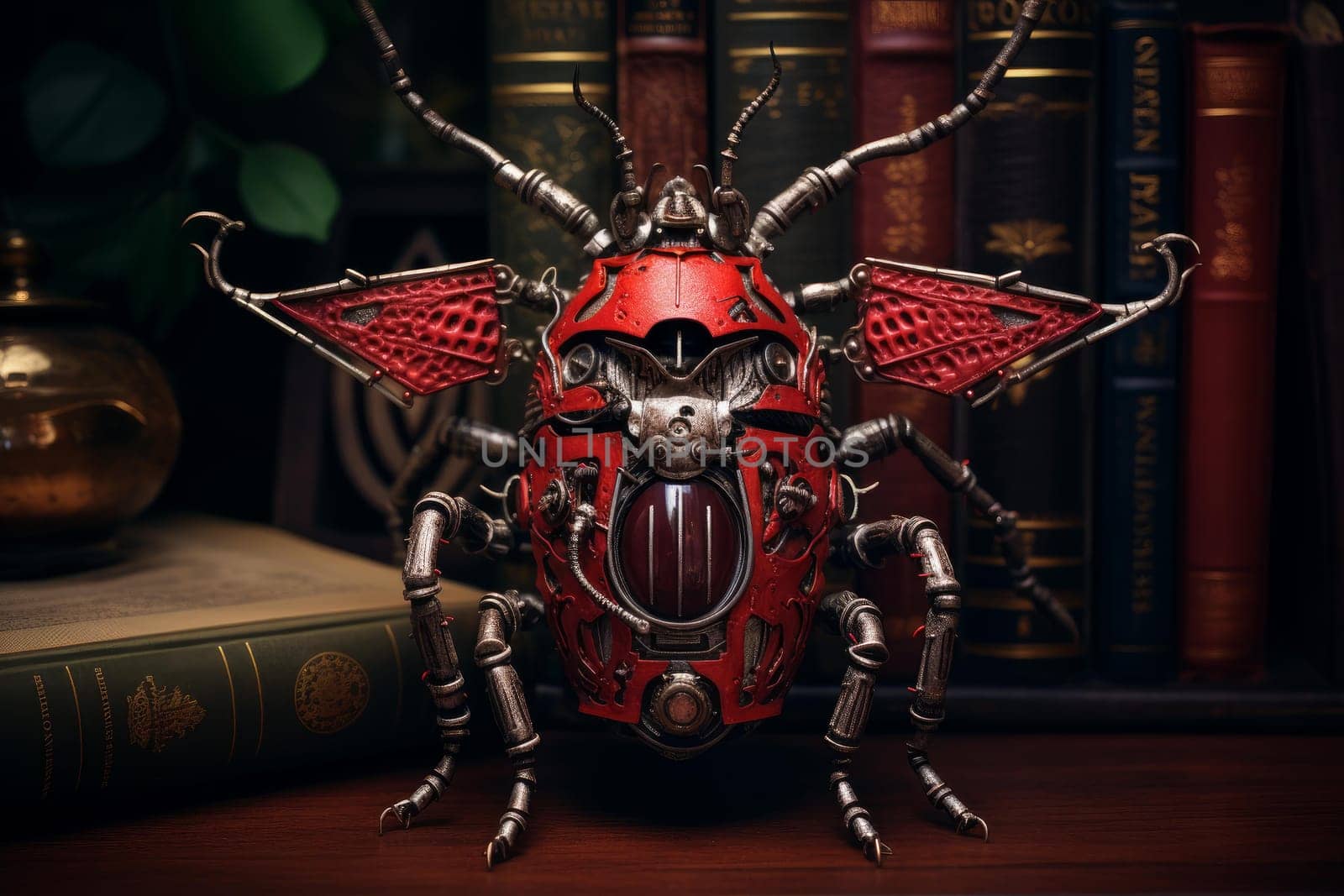 Whimsical Red bug illustration. Natural insect. Generate Ai