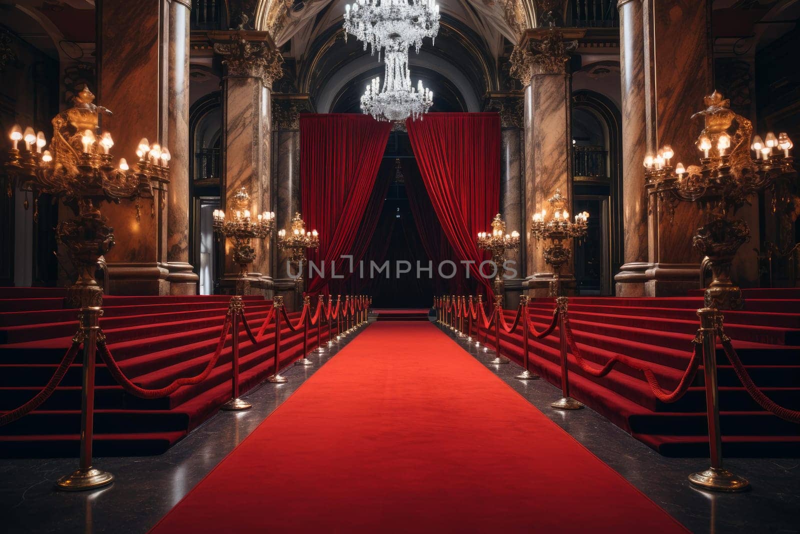 Glamorous Red carpet stage. Show flash star. Generate Ai