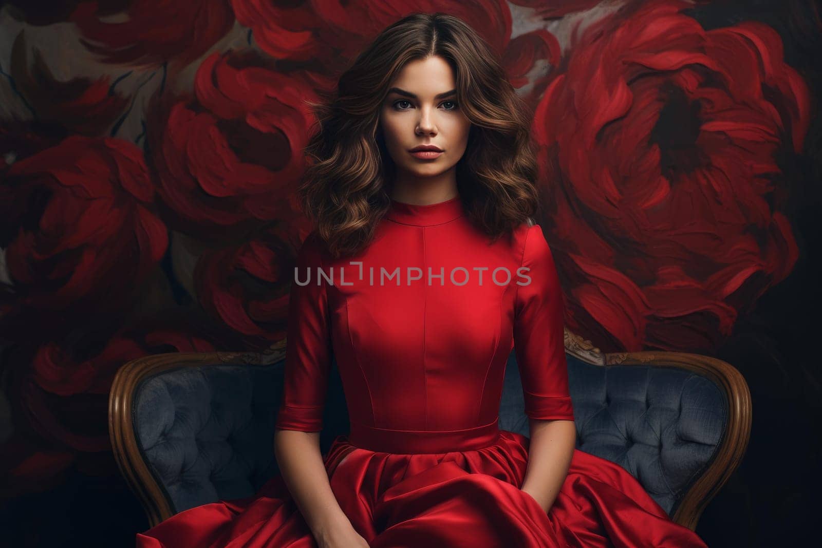 Captivating Red dress portrait. Generate Ai by ylivdesign