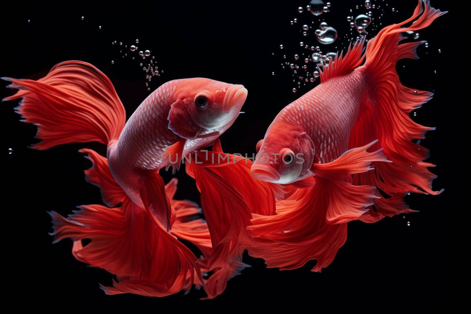Exotic Red fighting fishes. Underwater animals by ylivdesign