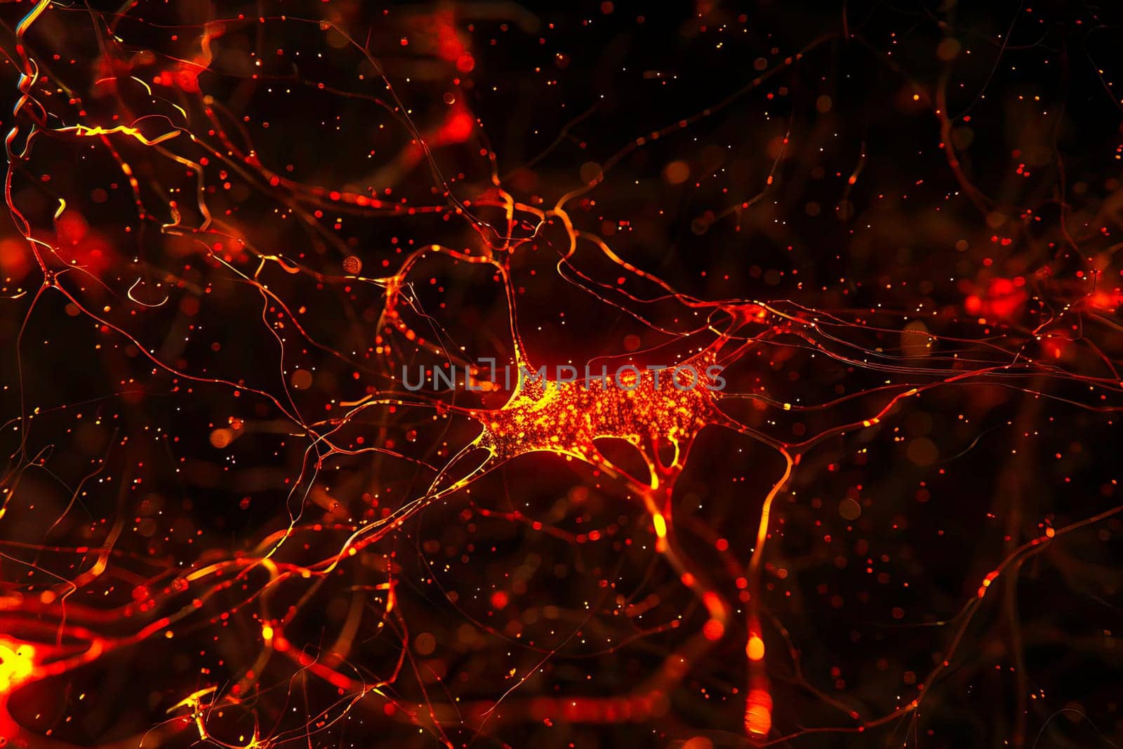 A network of neurons transmitting electrical signals.