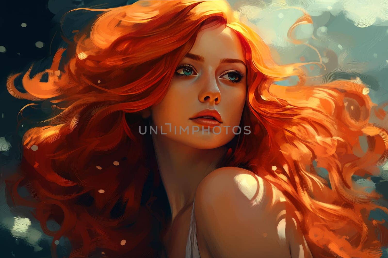 Fiery Red hair woman. Generate ai by ylivdesign