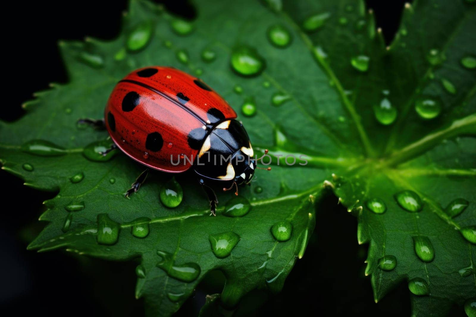 Tiny Red ladybug green leaf nature. Generate Ai by ylivdesign