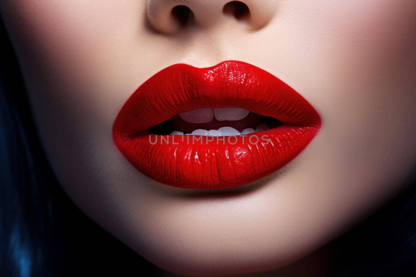Seductive Red sexy lips. Female mouth fashion. Generate AI