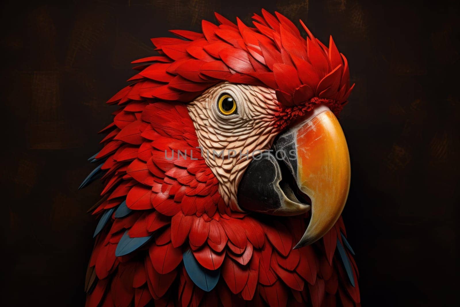 Exotic Red parrot head vivid. Bird domestic. Generate Ai