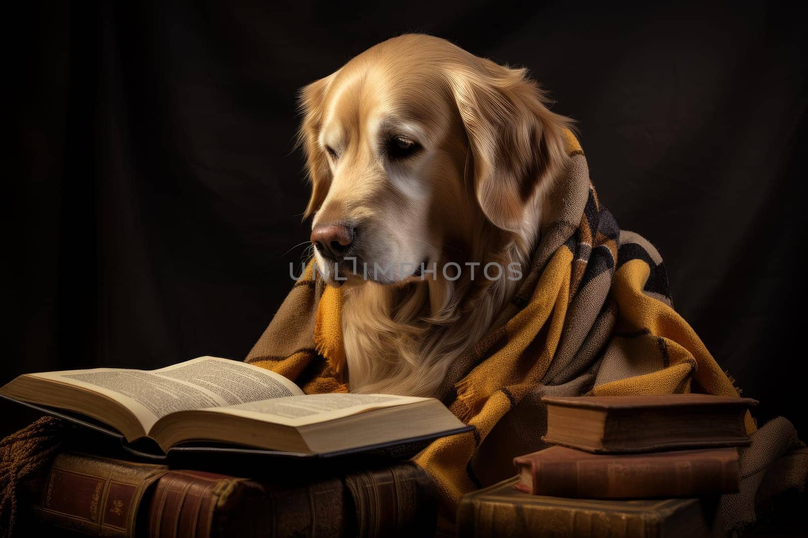 Focused Retriever reading book. Cute pet read. Generate Ai