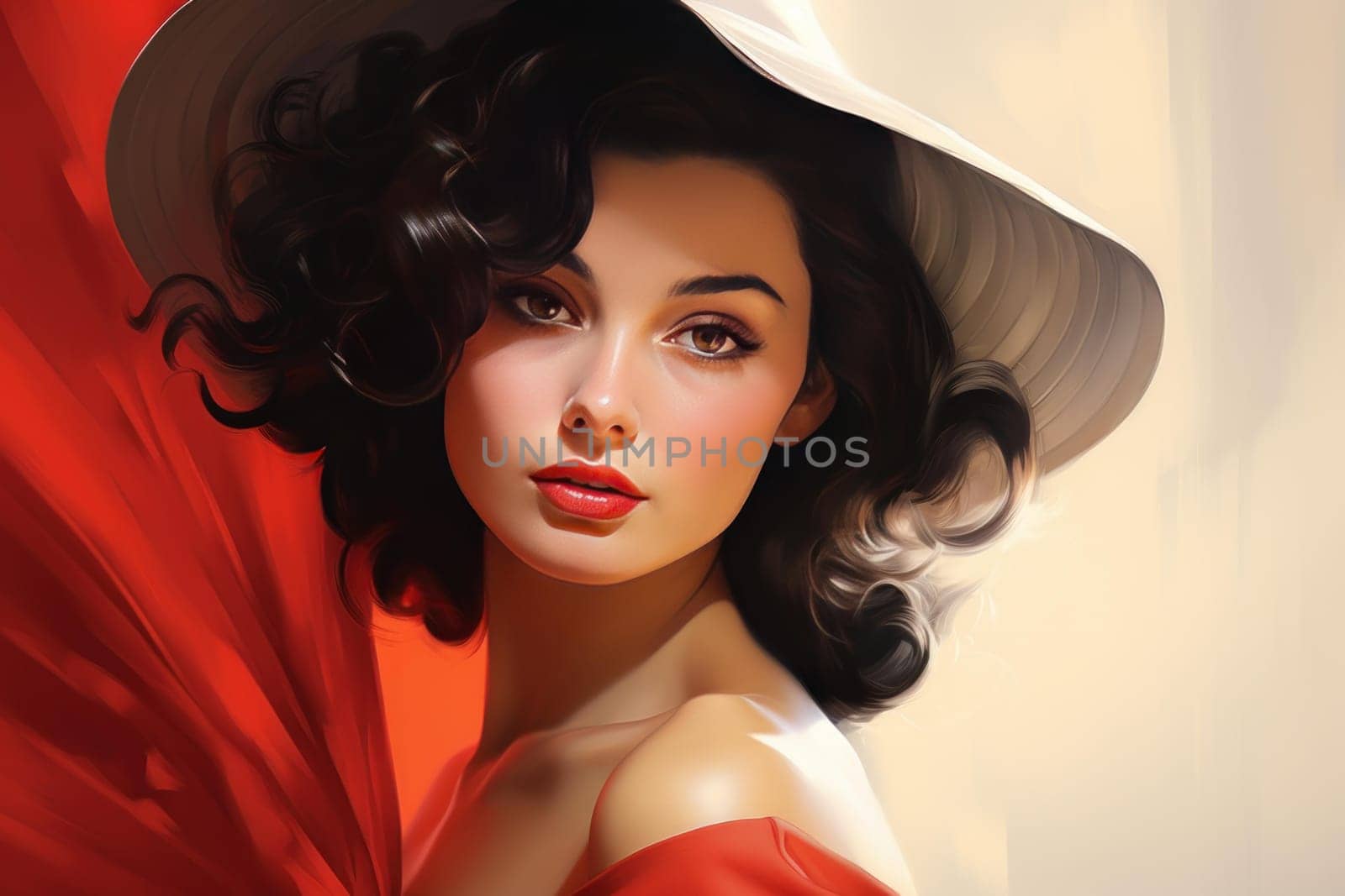 Glamorous Retro woman portrait. Vintage beauty. Fictional person. Generate Ai