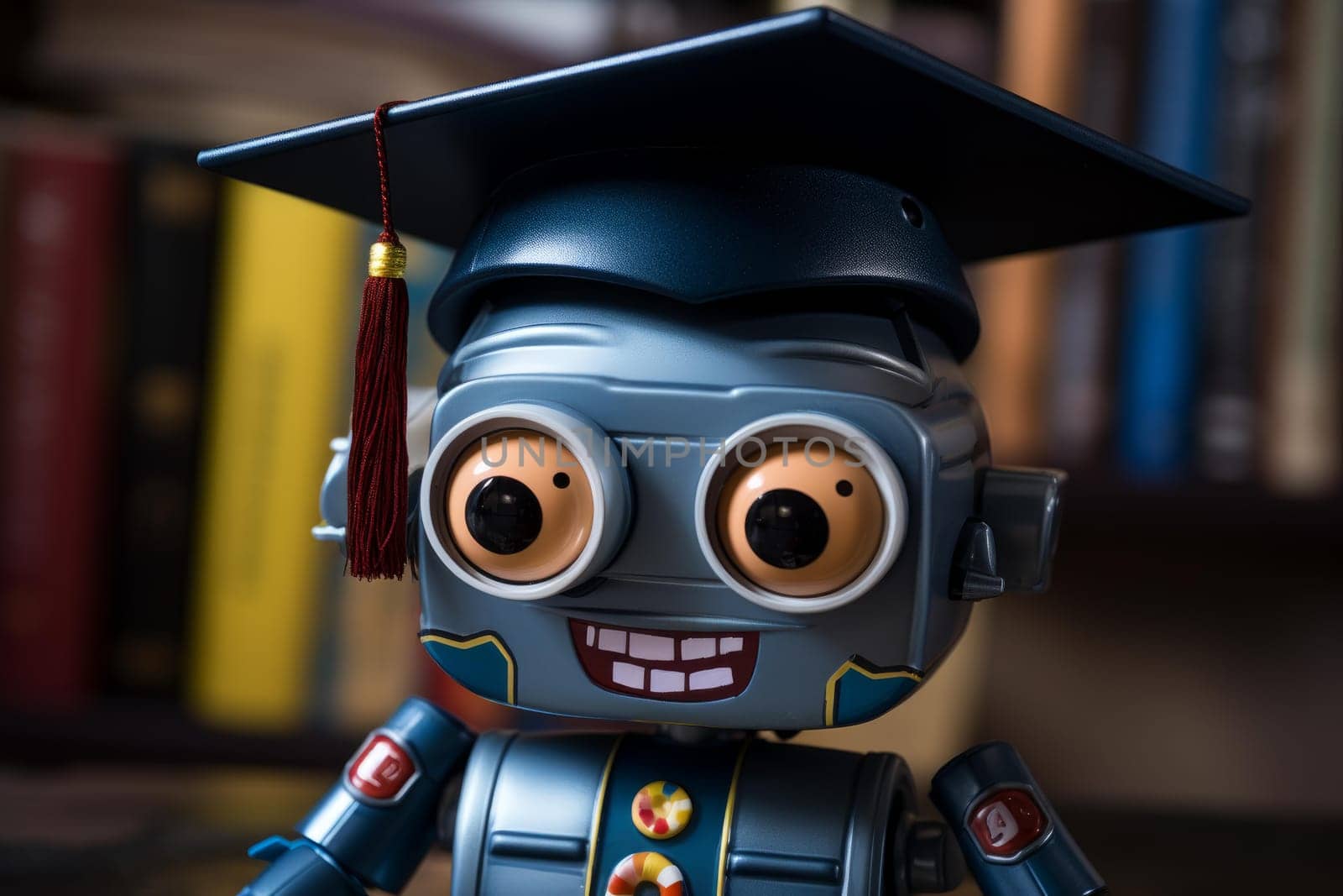 Intellectual Robot graduation cap. Study data. Generate Ai