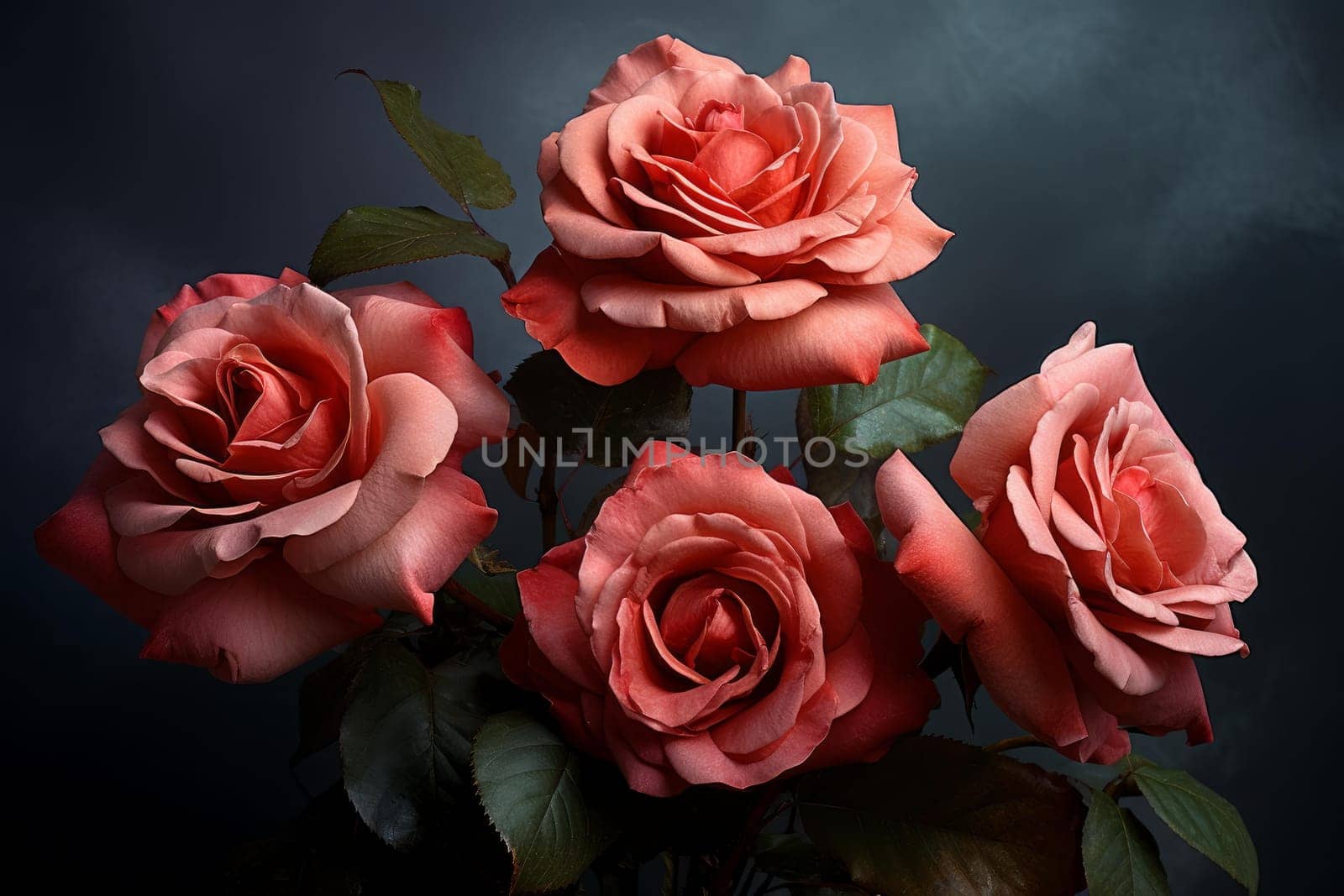 Mysterious Dramatic rose flowers. Nature spring. Generate Ai
