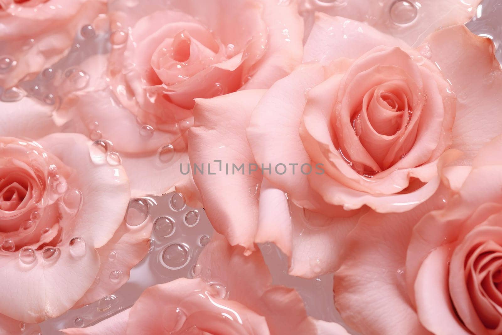 Intricately-detailed Rose pink drops closeup. Generate Ai by ylivdesign