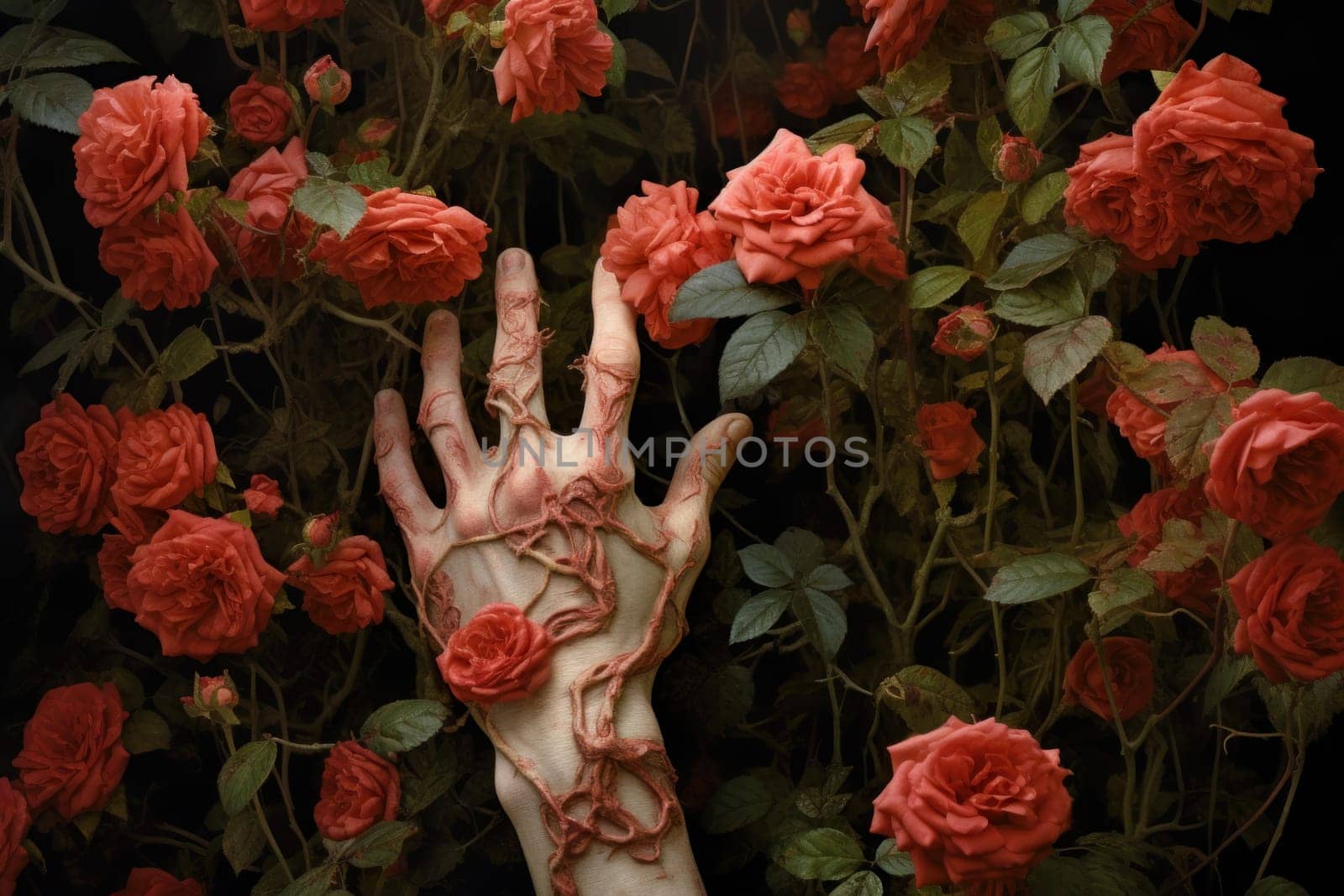 Fragrant Roses bush hands. Generate Ai by ylivdesign