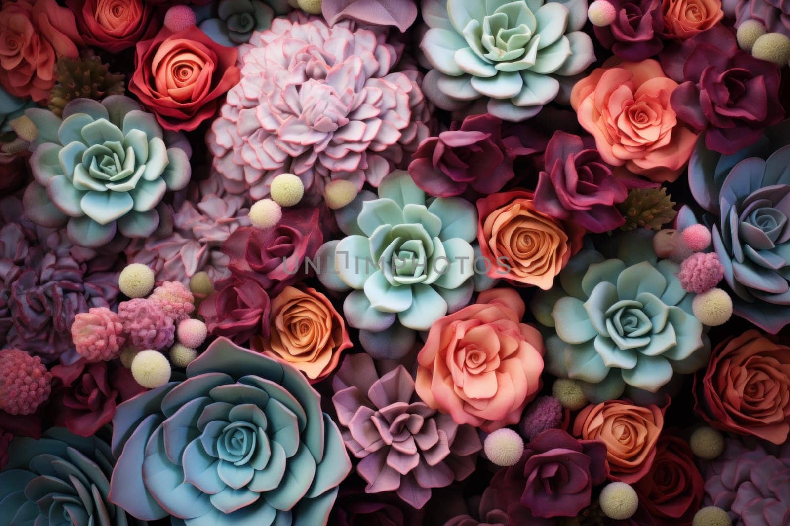 Vibrant Roses succulent flowers. Generate Ai by ylivdesign