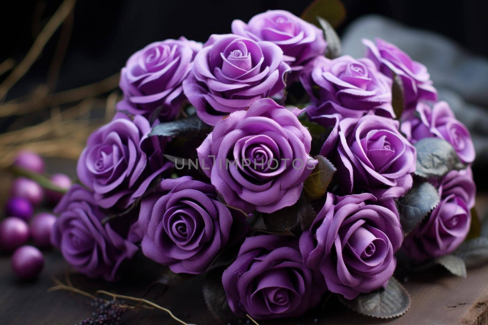 Velvety Violet roses. Petal color beauty. Generate Ai
