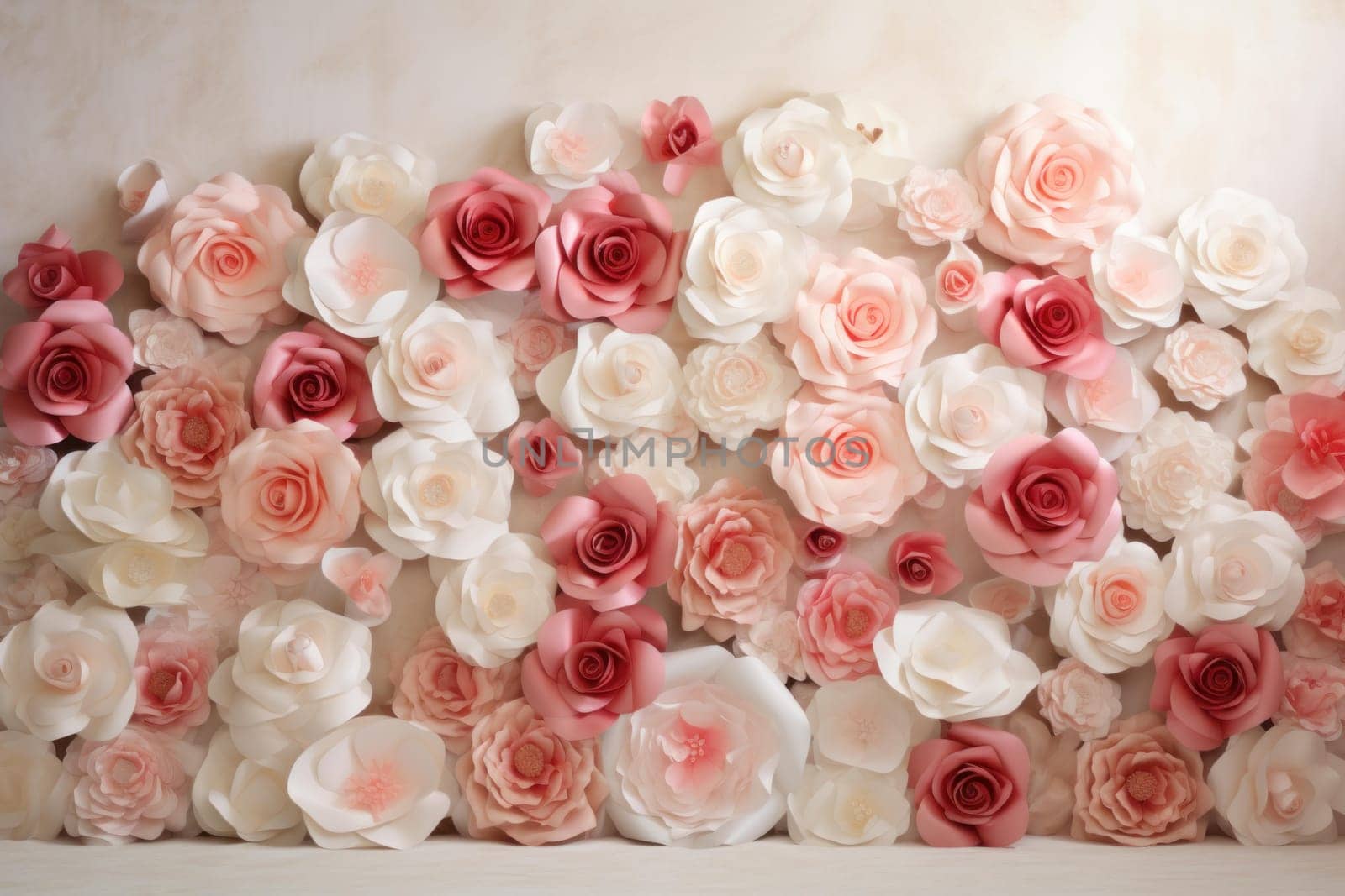 Pristine Roses white wall. Generate Ai by ylivdesign