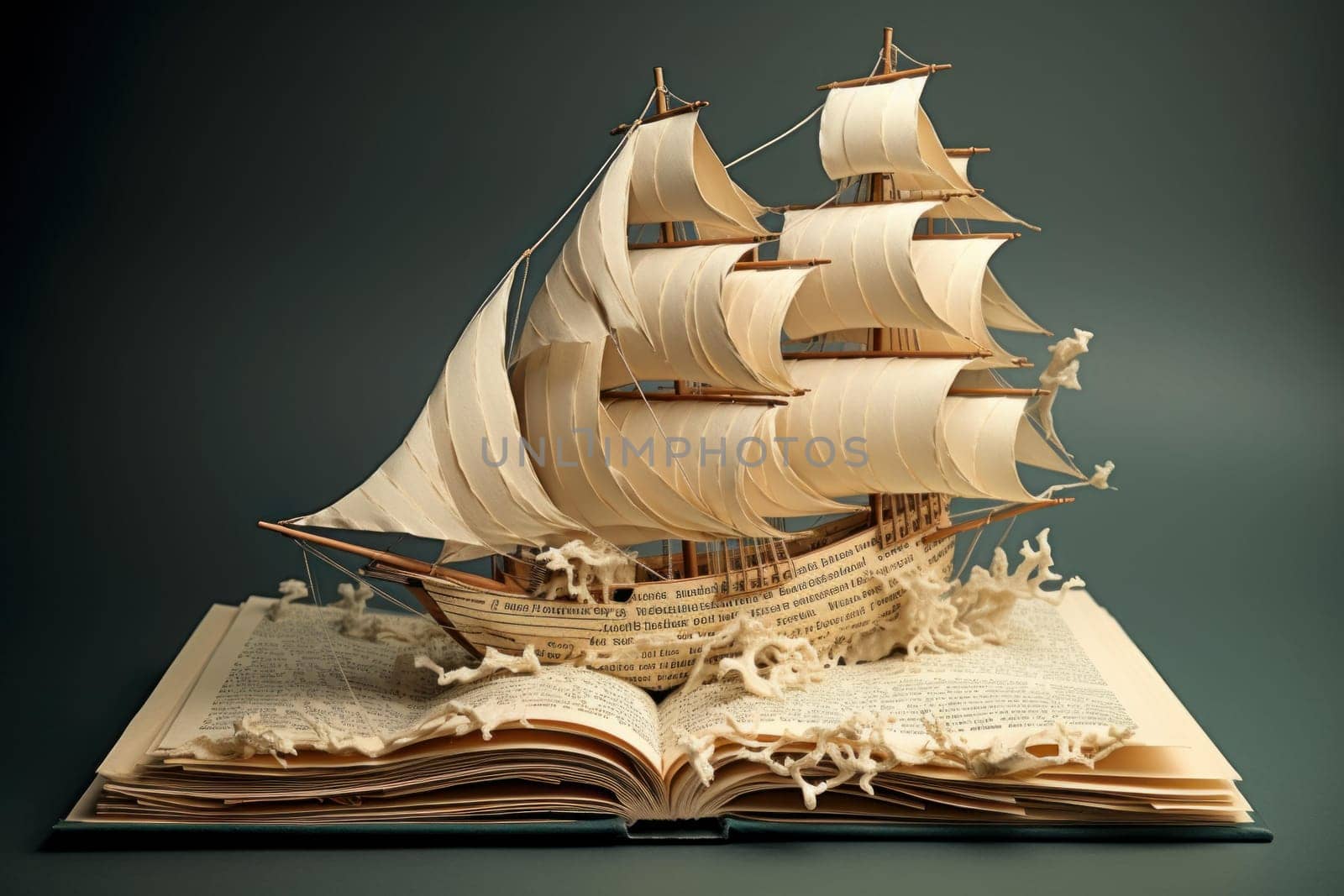 Artistic Sailboat made books decor. Generate Ai by ylivdesign